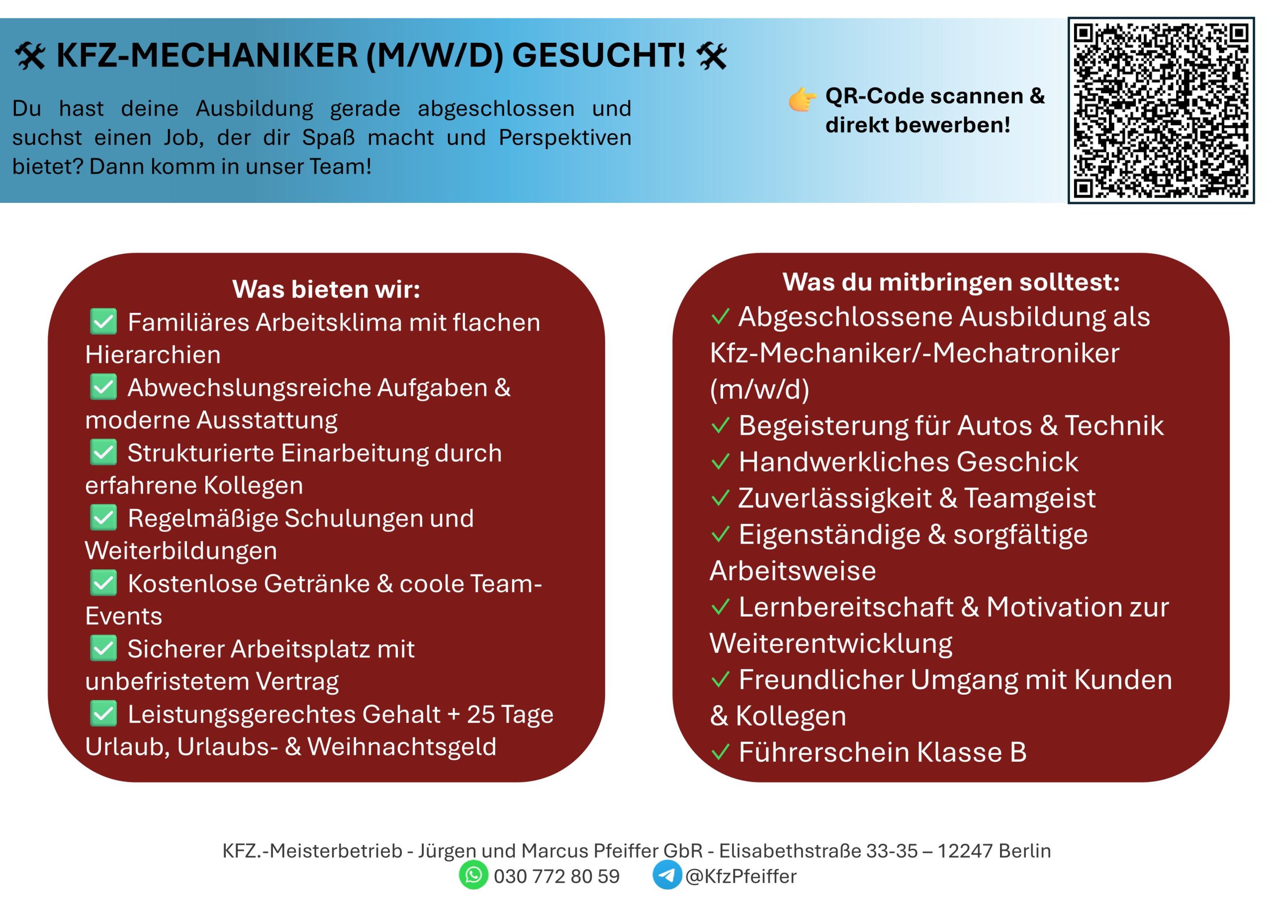 Stellenangebot Kfz.-Mechatroniker/-Mechaniker (M/W/D)